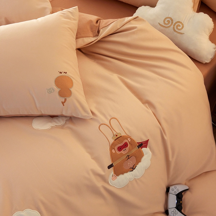 91家纺网 家纺一手货源 找家纺 安莱生活 2024新款全棉100s磨毛贴布绣-熏悟空系列 熏悟空-茶棕