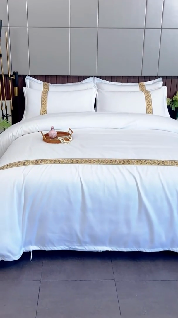 91家纺网 家纺一手货源 找家纺 三俏家纺 2024新款星级酒店140克斜纹加厚四件套 花瓶金-140克斜纹加厚