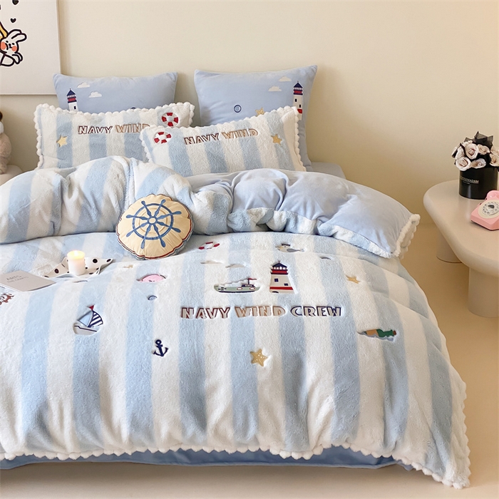 91家纺网 家纺一手货源 找家纺 （总）星野 2024新款高克重牛奶绒四件套-绒蓝色海洋