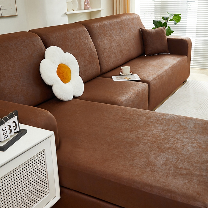 91家纺网 家纺一手货源 找家纺 2024新款防水皮革全包沙发套松紧款 深咖