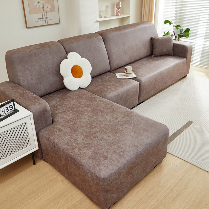 91家纺网 家纺一手货源 找家纺 2024新款防水皮革全包沙发套松紧款 茶褐色