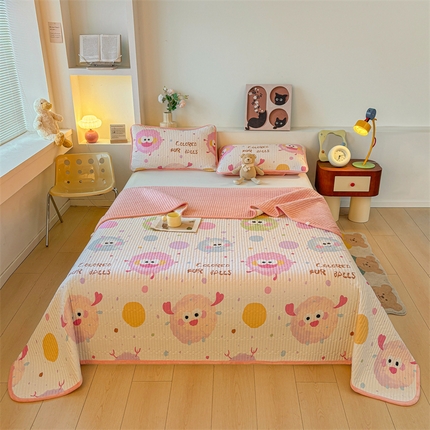 91家纺网 家纺一手货源 找家纺 2024新款全棉卡通印花宝宝绒双拼床盖床垫棉花糖