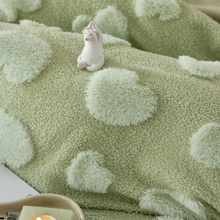 91家纺网 家纺一手货源 找家纺 安莱生活 2024新款minmin泰迪绒立体提花爱心四件套 爱心绒-薄荷绿