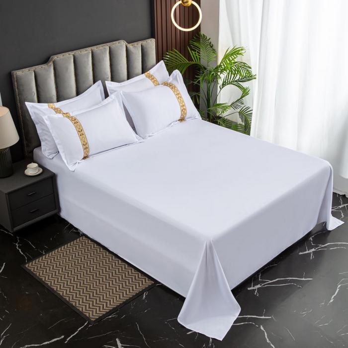 91家纺网 家纺一手货源 找家纺 三俏家纺 2024新款星级酒店100克平纹四件套 花瓶金-100克平纹