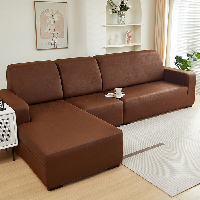 91家纺网 家纺一手货源 找家纺 2024新款防水皮革全包沙发套松紧款 深咖