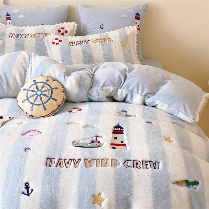 91家纺网 家纺一手货源 找家纺 （总）星野 2024新款高克重牛奶绒四件套-绒蓝色海洋