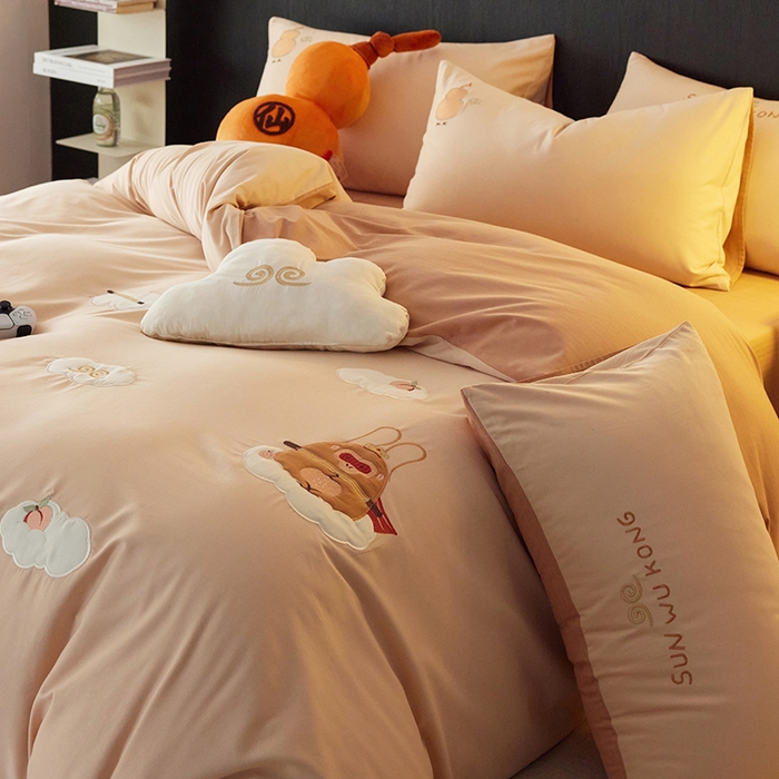 91家纺网 家纺一手货源 找家纺 安莱生活 2024新款全棉100s磨毛贴布绣-熏悟空系列 熏悟空-茶棕