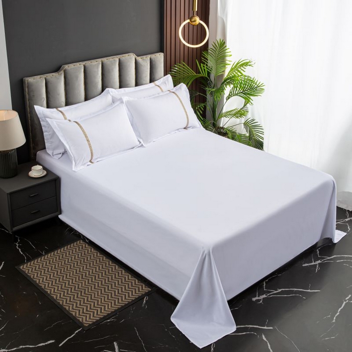 91家纺网 家纺一手货源 找家纺 三俏家纺 2024新款星级酒店100克平纹四件套 复古金-100克平纹