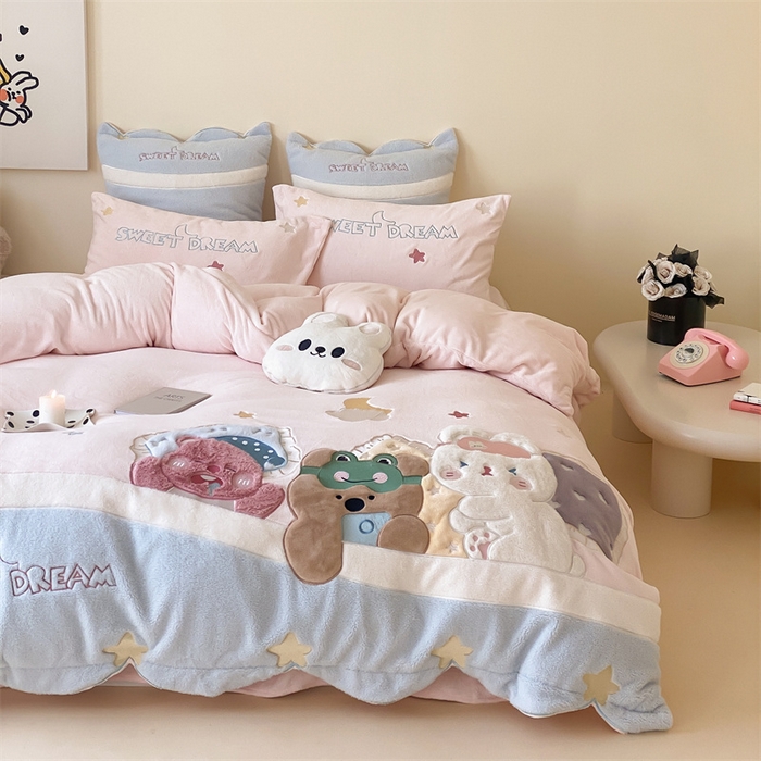 91家纺网 家纺一手货源 找家纺 （总）星野 2024新款高克重牛奶绒四件套-绒睡窝窝