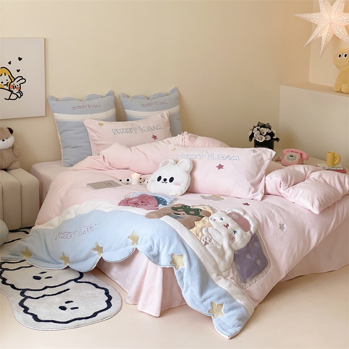 91家纺网 家纺一手货源 找家纺 （总）星野 2024新款高克重牛奶绒四件套-绒睡窝窝