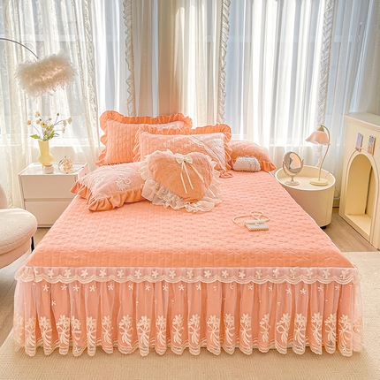 2024新款加厚牛奶绒蕾丝刺绣床裙单床裙-莫奈花园系列 莫奈花园-梦幻玉