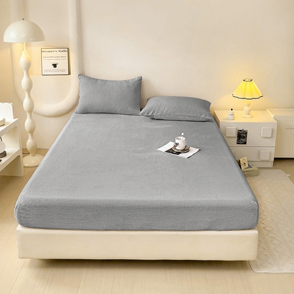 漫时光 2025新款牛奶绒烂花床笠 华夫格-灰