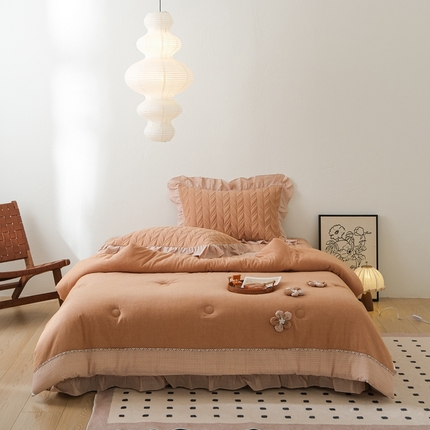 上喜 热卖树叶款春秋被床盖三件套 橙色