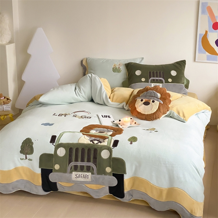 91家纺网 家纺一手货源 找家纺 （总）星野 2024新款高克重牛奶绒四件套-绒狮子先生