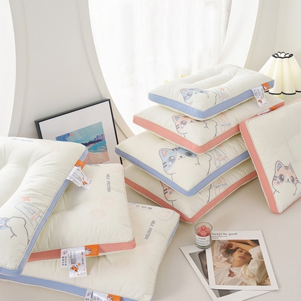 （总）织布人 2024新款枕芯A类全棉猫猫SPA亲子枕头儿童学生成人家用枕芯