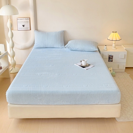 91家纺网 家纺一手货源 找家纺 漫时光 2025新款牛奶绒烂花床笠 min-蓝