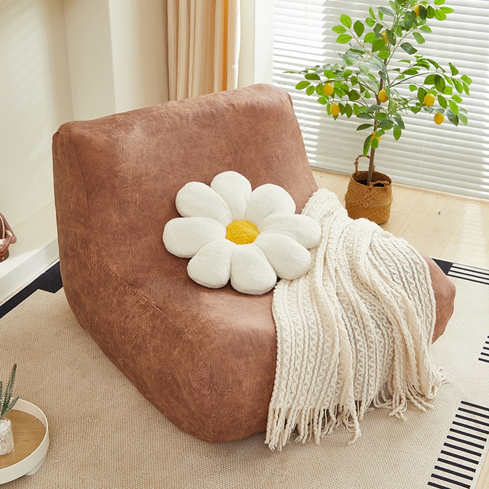 91家纺网 家纺一手货源 找家纺 2024新款防水皮革懒人沙发套 棕黄