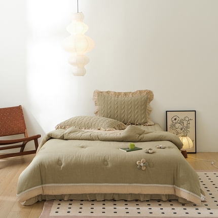 91家纺网 家纺一手货源 找家纺 （总）上喜 热卖树叶款春秋被床盖三件套