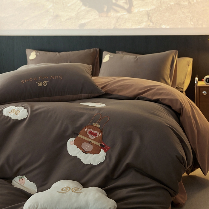 91家纺网 家纺一手货源 找家纺 安莱生活 2024新款全棉100s磨毛贴布绣-熏悟空系列 熏悟空-灰棕