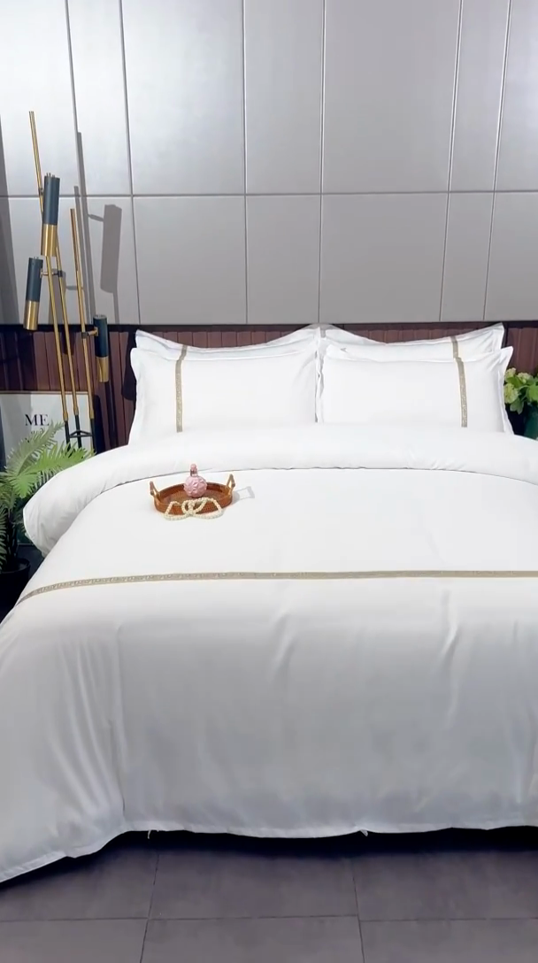 91家纺网 家纺一手货源 找家纺 三俏家纺 2024新款星级酒店140克斜纹加厚四件套 复古金-140克斜纹加厚