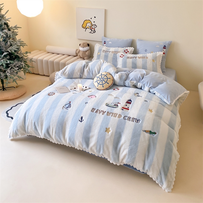 91家纺网 家纺一手货源 找家纺 （总）星野 2024新款高克重牛奶绒四件套-绒蓝色海洋