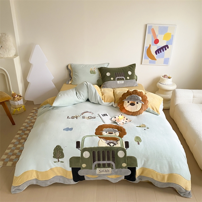 91家纺网 家纺一手货源 找家纺 （总）星野 2024新款高克重牛奶绒四件套-绒狮子先生