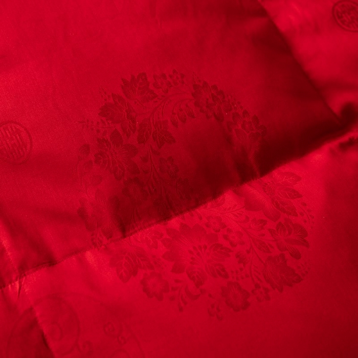 91家纺网 家纺一手货源 找家纺 （总）厂家供应婚庆大提花羽绒被被壳 大红色双喜自充绒鹅被壳半成品被