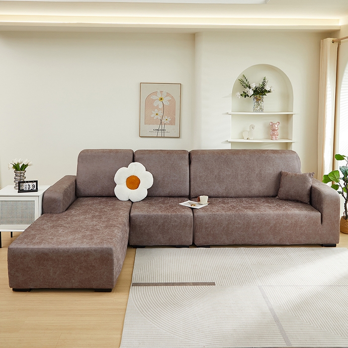 91家纺网 家纺一手货源 找家纺 2024新款防水皮革全包沙发套松紧款 茶褐色