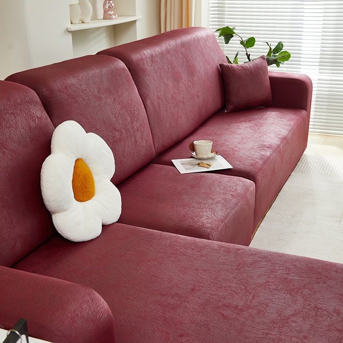 91家纺网 家纺一手货源 找家纺 2024新款防水皮革全包沙发套松紧款 酒红