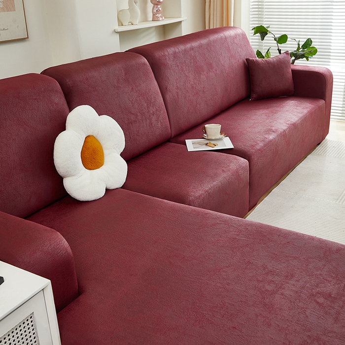 91家纺网 家纺一手货源 找家纺 2024新款防水皮革全包沙发套松紧款 酒红