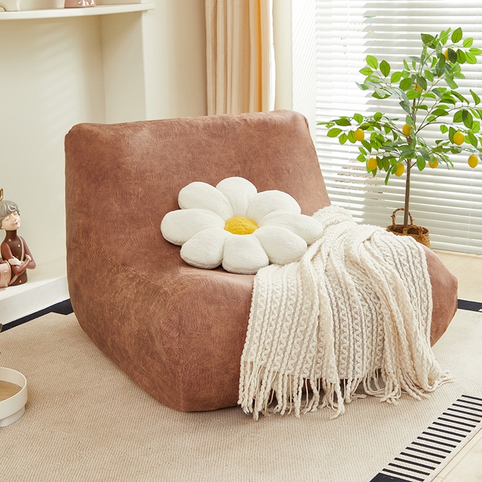 91家纺网 家纺一手货源 找家纺 2024新款防水皮革懒人沙发套 棕黄