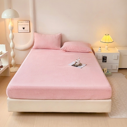 漫时光 2025新款牛奶绒烂花床笠 华夫格-粉