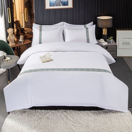 91家纺网 家纺一手货源 找家纺 （总）三俏家纺 2025新款星级酒店宾馆民宿四件套140克斜纹加厚酒店布草