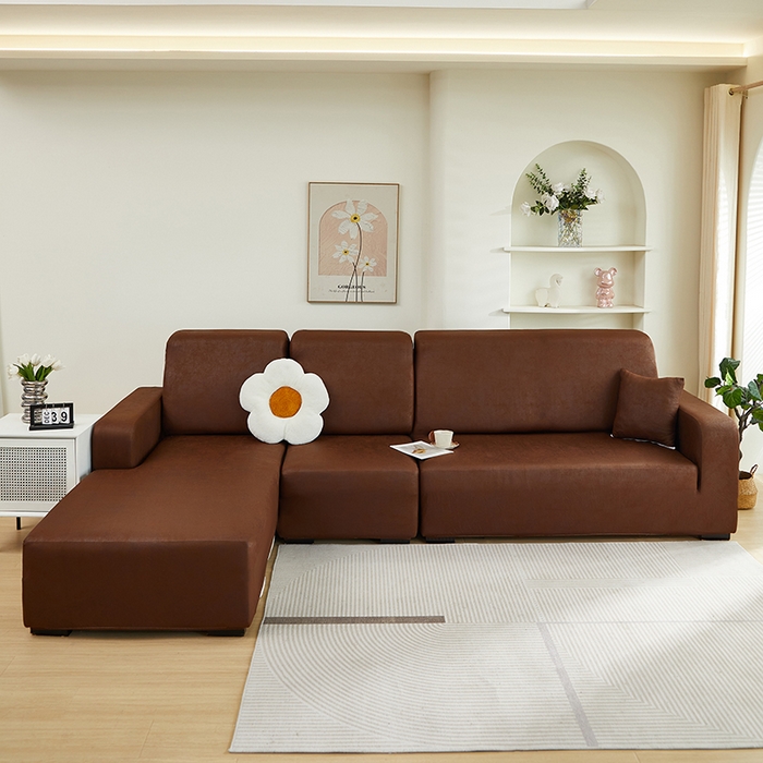 91家纺网 家纺一手货源 找家纺 2024新款防水皮革全包沙发套松紧款 深咖