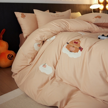 91家纺网 家纺一手货源 找家纺 安莱生活 2024新款全棉100s磨毛贴布绣-熏悟空系列 熏悟空-茶棕