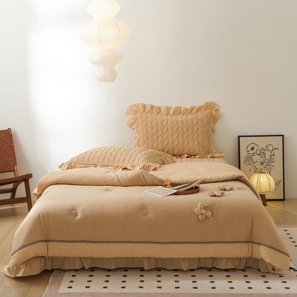 上喜 热卖树叶款春秋被床盖三件套 黄色