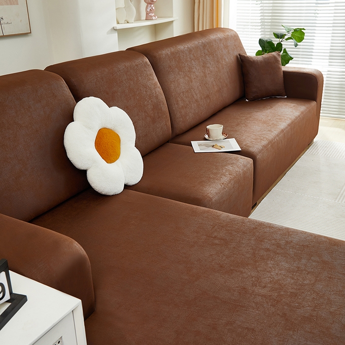 91家纺网 家纺一手货源 找家纺 2024新款防水皮革全包沙发套松紧款 深咖