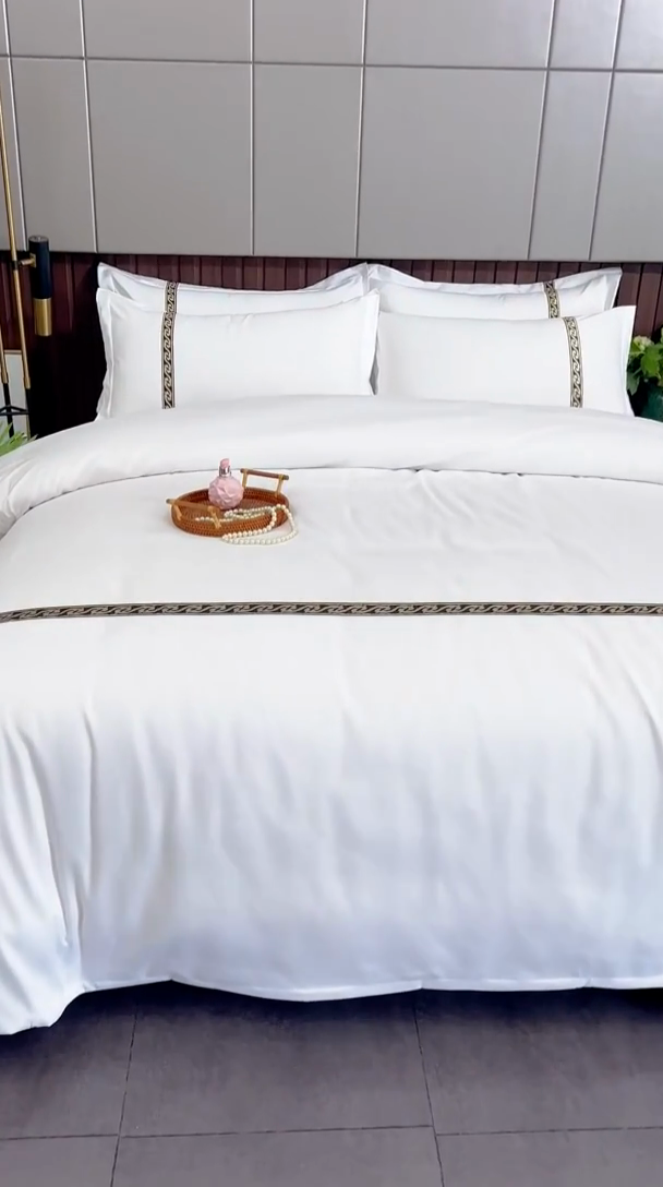 91家纺网 家纺一手货源 找家纺 三俏家纺 2024新款星级酒店100克平纹四件套 复古咖-100克平纹