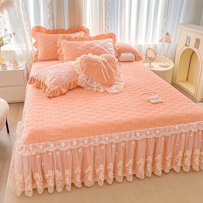 91家纺网 家纺一手货源 找家纺 （总）2024新款加厚牛奶绒蕾丝刺绣床裙单床裙-莫奈花园系列