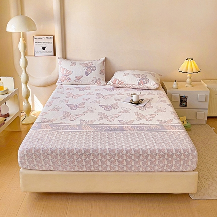 漫时光 2025新款牛奶绒烂花床笠 蝶中蝶粉紫