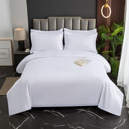 三俏家纺 2024新款星级酒店140克斜纹加厚四件套 纯白色-140克斜纹加厚