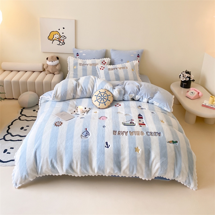 91家纺网 家纺一手货源 找家纺 （总）星野 2024新款高克重牛奶绒四件套-绒蓝色海洋