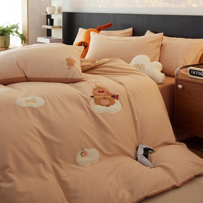 91家纺网 家纺一手货源 找家纺 安莱生活 2024新款全棉100s磨毛贴布绣-熏悟空系列 熏悟空-茶棕