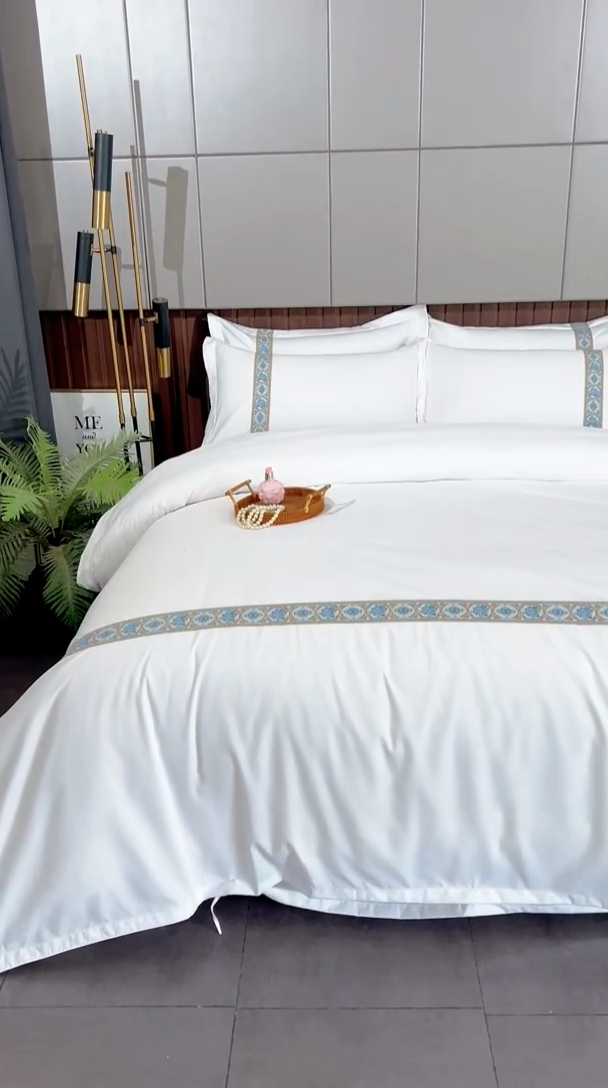 91家纺网 家纺一手货源 找家纺 （总）三俏家纺 2025新款星级酒店宾馆民宿四件套140克斜纹加厚酒店布草