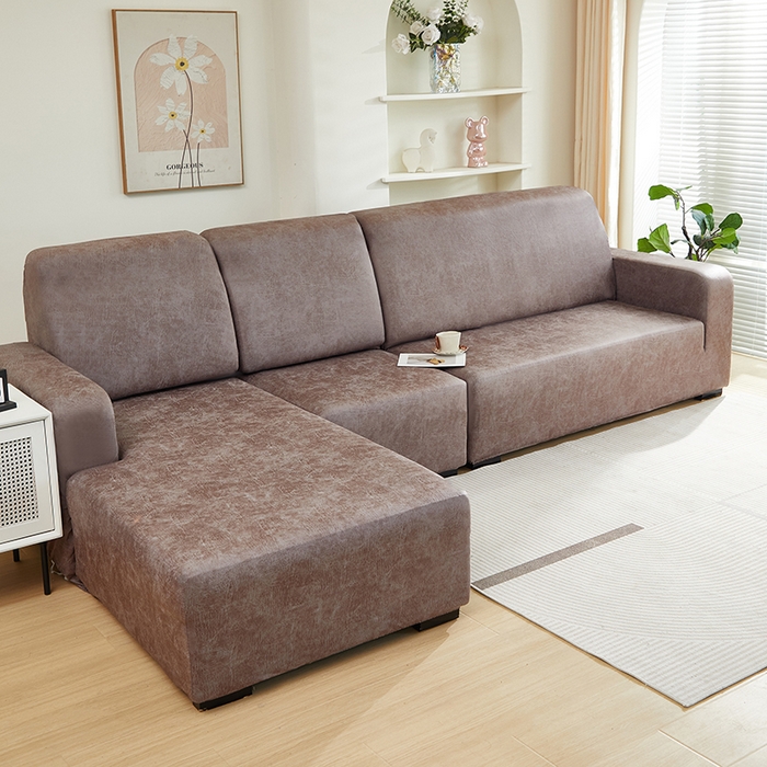 91家纺网 家纺一手货源 找家纺 2024新款防水皮革全包沙发套松紧款 茶褐色