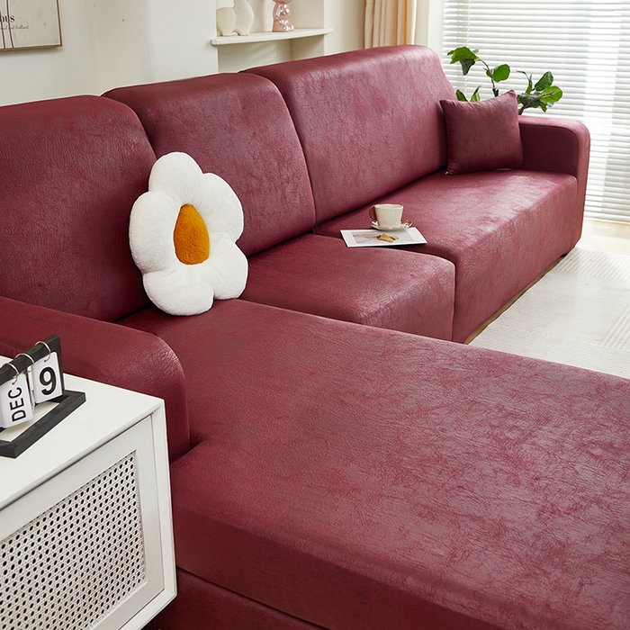 91家纺网 家纺一手货源 找家纺 2024新款防水皮革全包沙发套松紧款 酒红