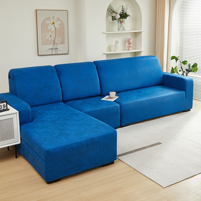 91家纺网 家纺一手货源 找家纺 2024新款防水皮革全包沙发套松紧款 海蓝