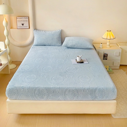 漫时光 2025新款牛奶绒烂花床笠 梦洁花-蓝