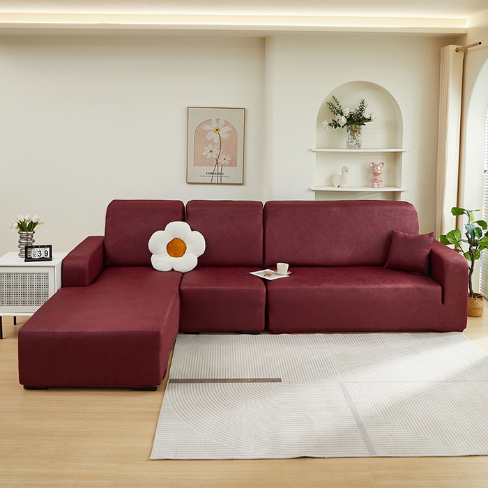 91家纺网 家纺一手货源 找家纺 2024新款防水皮革全包沙发套松紧款 酒红