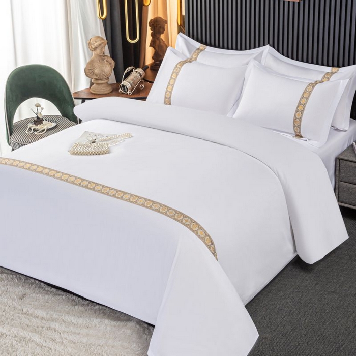 91家纺网 家纺一手货源 找家纺 三俏家纺 2024新款星级酒店100克平纹四件套 凤尾金-100克平纹